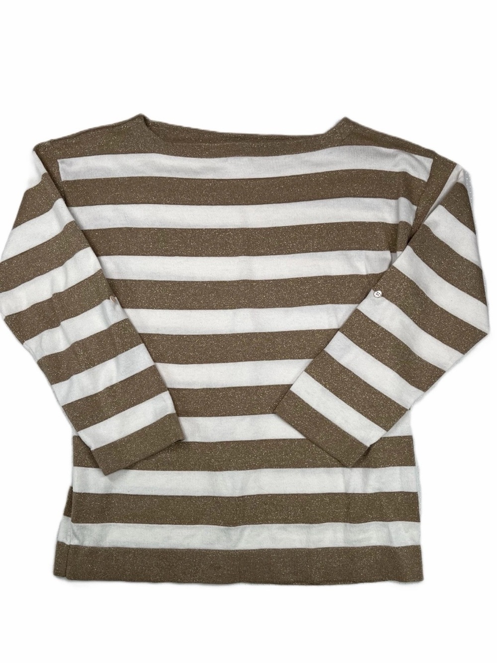 J. Crew Women's Seamore Gold & White Sparkle Sweater Boat Neck Long Sleeve Sz M